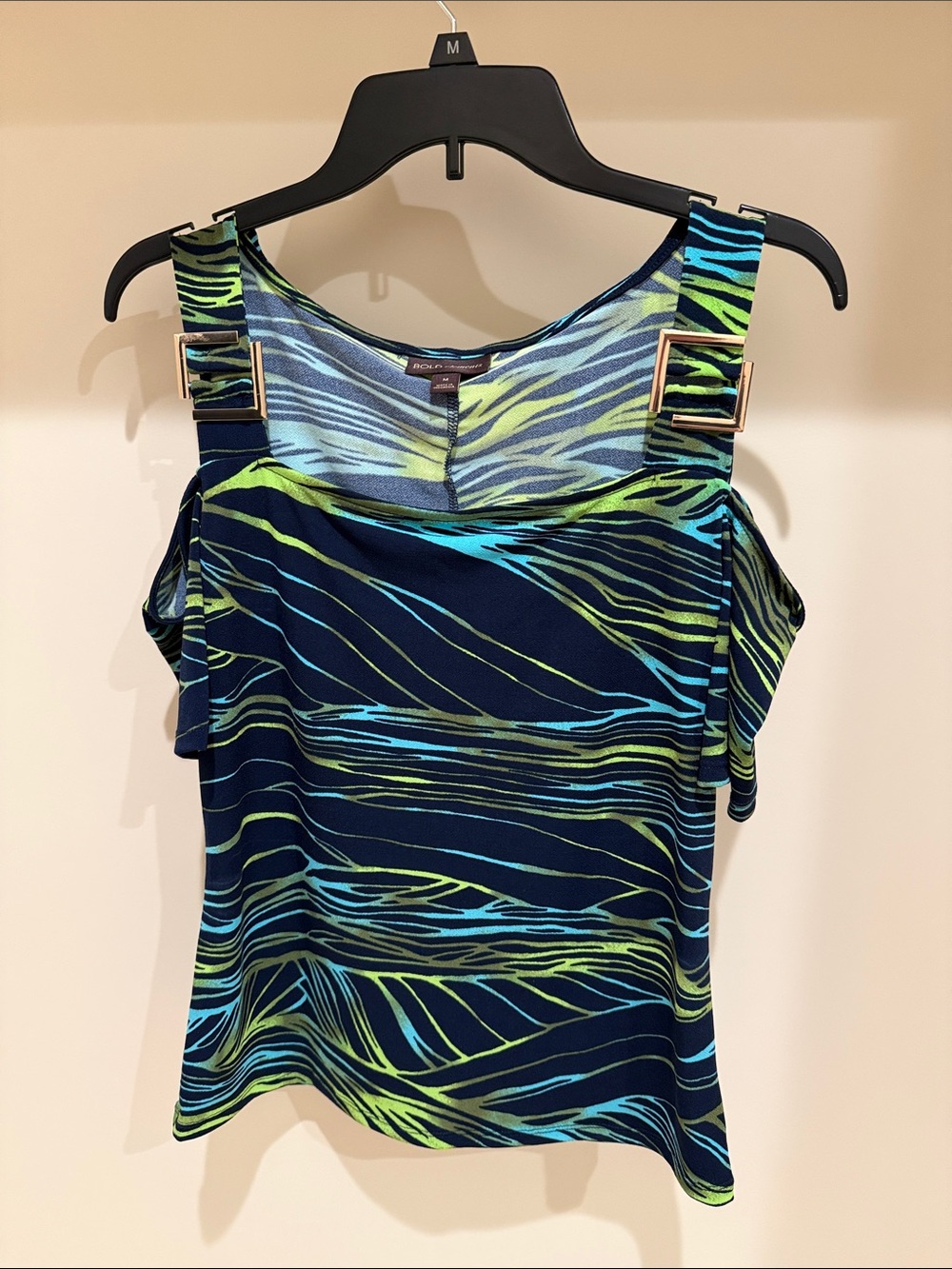 BOLD elements Navy Tank Top with Blue & Green Wave Print